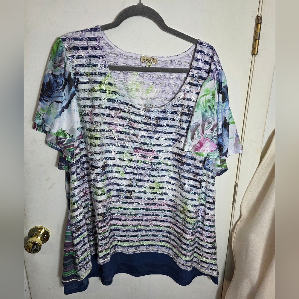 Women's Live and Let Live One World Multicolor Floral Layered Top, Sz 3X